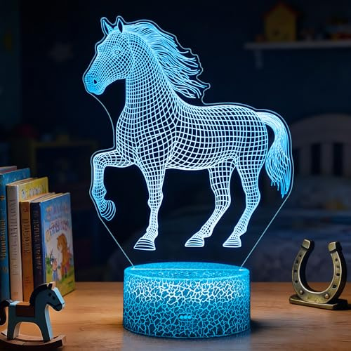 DAHEYMA Pferd 3D Stimmungslichter, Pferde Mädchen Geschenk | Dimmbare LED Illusion Pferd Lampe mit Fernbedienung, Pferd 3D Nachtlicht Geschenk für Jungen, Pferd Schlafzimmer Dekoration