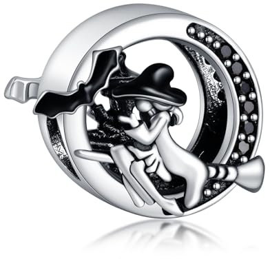 Rimgoris 925 Sterling Silber Charm für Frauen Armbänder und Halskette - Hexe Besen Wizard Halloween Schmuck