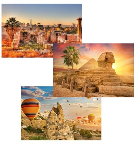 MISITU Mini Puzzle für Erwachsene Kleine Puzzle 150 Teile für Kinder über 14 Jahre (Karnak-Tempel in Ägypten, Türkei, ägyptische Sphinx),3er-Pack