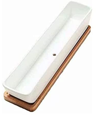 Pesoncarl Macetas, maceteros suculentos, macetero Rectangular Largo con platillos de bambú, macetero suculento para el hogar, jardín, Cocina