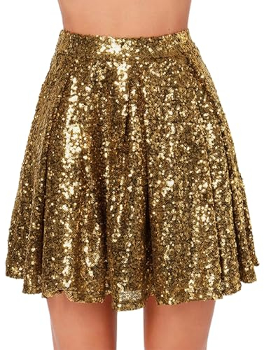 Minirock Damen Glitzer Pailletten Goldener Rock Kurz Faltenrock Tanz Stilvoll Karneval Hohe Taille