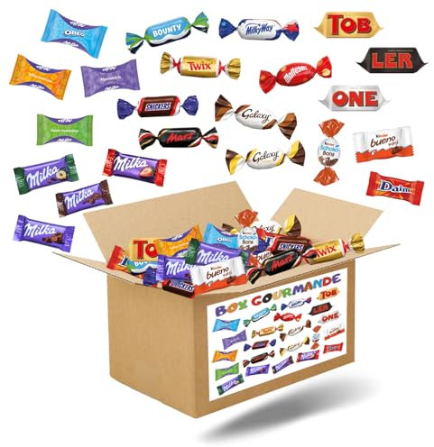 BOX GOURMANDE | 2 Assortiments de 100 Mini-Chocolats emballés individuellement | Célébrations, Kinder, Milka, Daim, Toblerone | 2x780g de friandises à Offrir ou à Partager