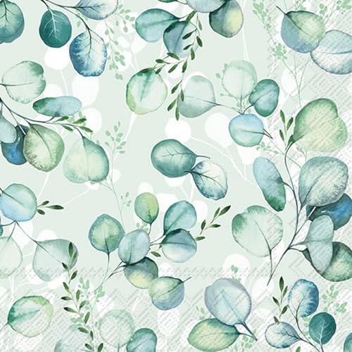 20 Servietten Blumen, Garten & Natur Vielfältige Eukalyptusblätter als Tischdeko. Papierservietten mit Motiv. Auch für Decoupage und Serviettentechnik 33x33cm