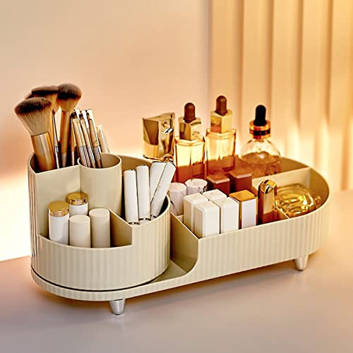 Rangement Maquillage 360 Degrés Rotatif et Compartiments 2 en 1, Pot Pinceaux Maquillage, Organisateur Maquillage Capacité, Boite Rangement Maquillage pour Salle de Bain,Coiffeuse