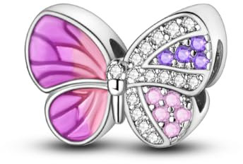NARMO Femmes charme bracelet 925 bracelet en argent sterling rose violet deux couleurs papillon charme