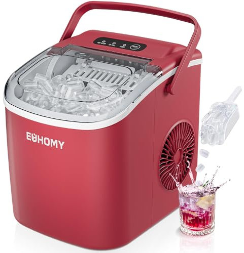 EUHOMY Arbeitsplatten-Eismaschine mit Griff, 11,8 kg in 24 Stunden, 9 Eiswürfel bereit in 6 Minuten, automatische Reinigung, tragbare Eismaschine mit Korb und Schaufel, für