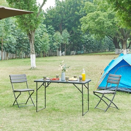 [en.casa] Höhenverstellbarer Klapptisch Adelfia Gartentisch klappbarer Outdoor-Tisch Falttisch aus Kunststoff Campingtisch 120x60cm Rattanoptik Schwarz