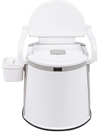 Bonnlo Toilettes de camping Toilettes de voyage portables, Seau intérieur amovible Toilette mobiles Avec siège, couvercle et support de papier toilette, pour le camping (Blanc+Gris)