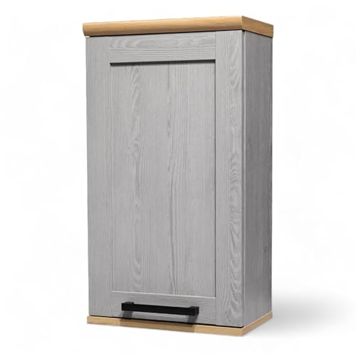 BERGEN Badezimmer Hängeschrank in Grau, Artisan Eiche Optik - Badezimmerschrank Bad Schrank mit viel Stauraum - 38 x 70 x 24 cm (B/H/T)