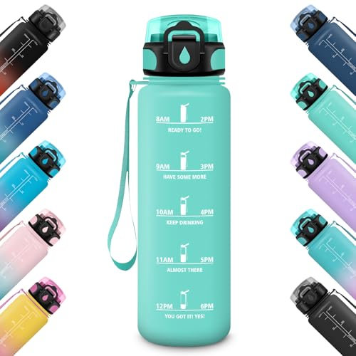 HoneyHolly Gourde 1L, Étanche & Réutilisable, Gourde Sport, Anti-fuite Bouteille, Motivation avec Filtre, Gourdes, Bouteille d'eau, pour Gym, Enfant, Adulte, École, Bureau, Yoga, Camping