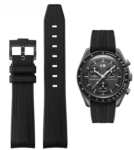 Soft Rubber Straps For Omega SEAMASTER PLANET OCEAN Watch 20mm,Omega X Swatch Moonswatch Replacement Strap,Curved No Gap Moonswatch Swatch strap with Silver Stainless Steel Buckle
