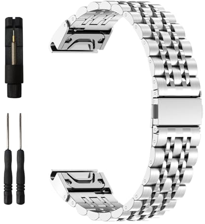 EZMVZKU 22mm QuickFit Metall Armband für Garmin Fenix 7/7 Pro/6/6 Pro/Fenix 8 AMOLED/8 pro 47mm,Edelstahl Ersatzarmband für Fenix 5 Plus/Forerunner 970 965 955 945/Approach S62/Quatix 8/tactix 8 47mm