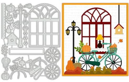 BENECREAT Fahrrad Stanzformen, Fenster Kohlenstoffstahl Schablone e Metallprägung Schablonen für Papier Karte machen Dekoration DIY Scrapbooking Handwerk Home Decor