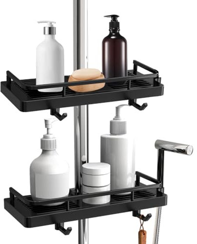 GOOPOOL Portasapone Mensola Doccia Senza Forare Porta Shampoo Doccia da Appendere Mensola per Doccia Gancio per Soffione Adatto per binario [18mm-25mm] 2 Pezzi Nero