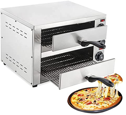 SmPinnaA Electric Pizza Oven Countertop, Commercial Double Deck 16 inch Pizza Oven, Timer 60 min, 0-300 °C Temperature Adjustment, With Anti-Scald Handle, for Bakery Western Restaurant