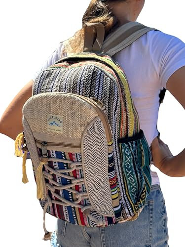 MIGURA Rucksack aus Canvas, für Reisen, Hippie-Stil, groß, ideal für Sommer, Alltag, Festivals, lässig, Vintage, Herren, Damen, wasserdicht, handgefertigt, Nepal, mehrfarbig, Größe 20, bunt, M Große