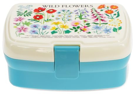 Dotcomgiftshop Lunchbox mit herausnehmbaren Fach Wild Flowers Wildblumen-Motiv, Snack Obst Behälter Dose Box