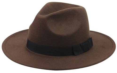 Neroyaner Brauner Hut Panamahut Herren Vintage-Stil breite Krempe Filzhut braune Outbacks-Hüte Einheitsgröße für Männer und Frauen Outfit Kleid Cosplay-Kostüm-Zubehör