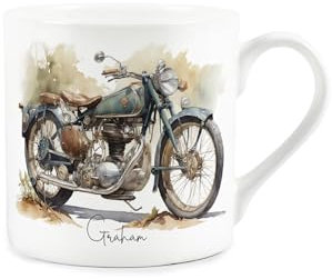 Custom Motorcycle Mug - Personalised Vintage Motorbike Bone China Mug Gift - Tea/Coffee Hot Drinks Cup Present