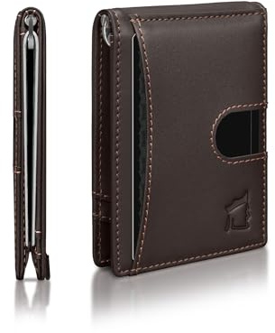Kingly Men's Cash Clip Wallet | Leather Minimalist RFID Blocking Front Pocket Wallet | Holds 12 Cards & 15 Bills | Slim Bifold Wallet with Pull Tab