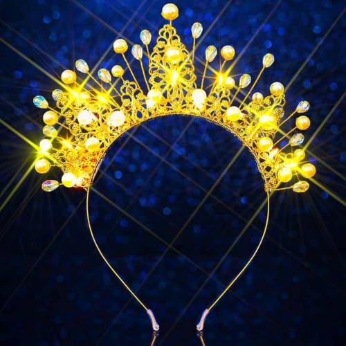 Evlry LED-Perlen-Stirnband Leuchtende Strasss Haarreif Leuchtend Prinzessinnenkrone für Damen