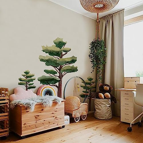 Neukids 3pcs 41×120cm Huge Tree Wall Decals,Peel and Stick Wall Stickers,Self-Adhesive Wallpaper Sticker Living Room Bedroom Tv Background Wall Decor,Pine Trees