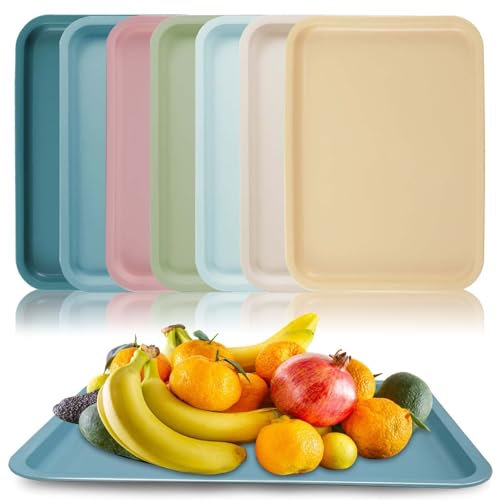 7 vassoi da portata in plastica, antiscivolo, 30,5 x 23 x 2 cm, in plastica, rettangolare, riutilizzabile, antiscivolo, rettangolare, per cucina, sala da pranzo, caffetteria