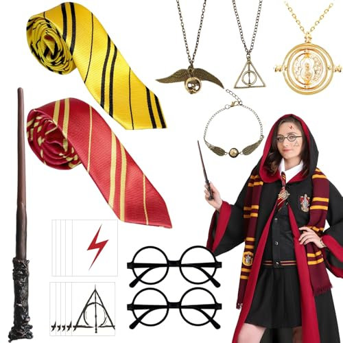 Ensemble d'accessoires de déguisement de magicien 19 pièces avec baguette magique, lunettes, collier, cravate, autocollants pour enfants et adultes, fête mondiale du livre, carnaval, fête