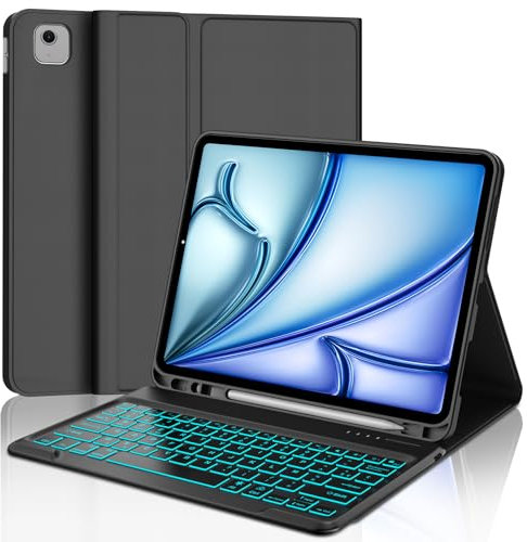 JADEMALL Tastiera iPad Air 13 (M2/M3) 2024/2025, Italiano QWERTY Tastiera Retroilluminata Bluetooth Rimovibile con Supporto Pencil per iPad Air 13 Pollici M2/M3 2024/2025, Nero