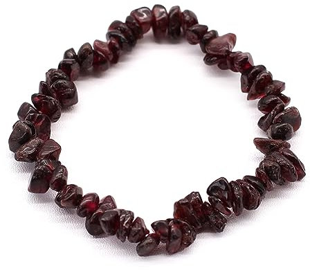 Bountiful Harvest Chip Stone Bracelet - Polished Gemstone Chip Bracelets for Stylish Stacking & Crystal Energy - Aventurine, Rose Quartz, Amethyst & More (13 Variants) (Blood Garnet, 1 Bracelet)