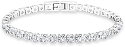 KRKC Damen Armband, 4mm Edelstahl Tennis Armband 5A Zirkonia, Nickel-frei Rostfrei Armkette Schmuck Geschenk für Frauen Geburtstag Muttertag Länge 19cm
