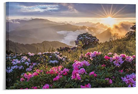 BBSYDH Bilder Wohnzimmer Modern 40 * 60cm Senza Cornice Montagne Alba Alba Tramonto Sole Decorativo Tela Arte Soggiorno Poster Camera da letto