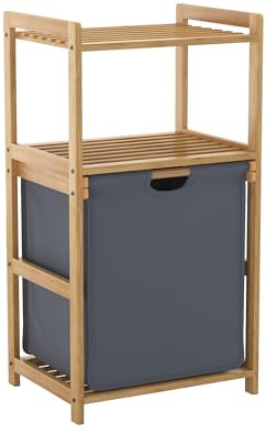 Fexplendid Wäschekorb Regal Bambus, Wäschesammler, 80X43X33cm, Fächer von 50L, wäschesortierer & Laundry Baskets Clothes Racks für Badezimmer, mit 2 Regalen