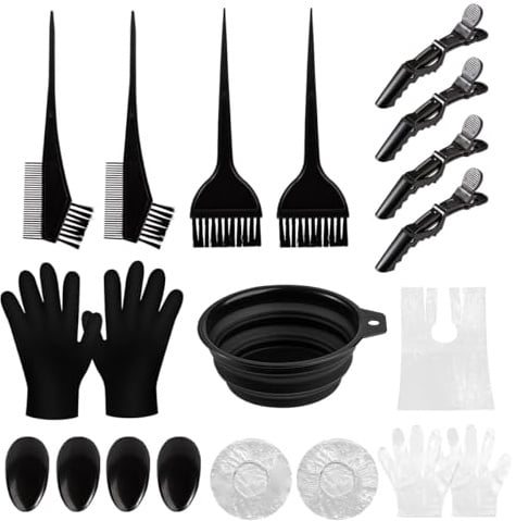 LiangYuanZen Lot de 19 pinceaux de coloration pour cheveux, accessoires de coloration des cheveux, outil de coloration des cheveux, avec peigne à brosse, bol de teinture, brosse de teinture