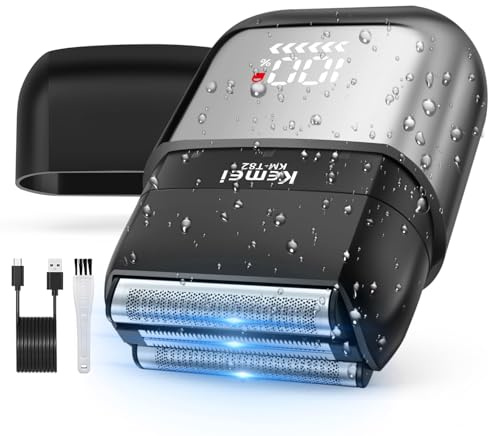 KEMEI Elektrischer Folienrasierer für Männer, verbesserte 3 schwimmende Klingen, Mini-Rasierer mit LED-Display, 100 Minuten Nutzung, IPX7 wasserdicht, Nass-/Trocken-Reise-Bartrasierer für