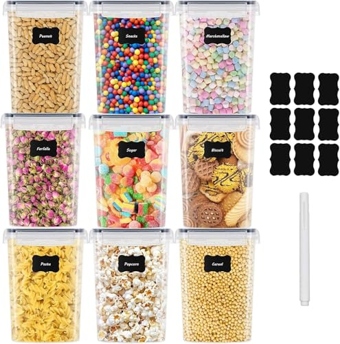 EOPUOZS 9 × 2 l Aufbewahrungsbox, für die Küche, luftdicht, lebensmittelecht, aus Kunststoff, mit Deckel, zum Aufbewahren von Cerealien, Nudeln, Mehl, Tierfutter