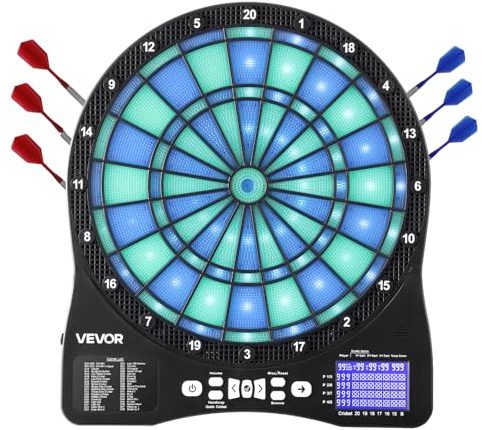 VEVOR Electronic Dart Board, LED-Illuminated Target Dartboard with 48 Games & 500+ Variations, Includes 6 Dart Shafts with Flights & 50 Soft Tips, Cricket Scoring LCD Screen - Supports Up to 8 Players