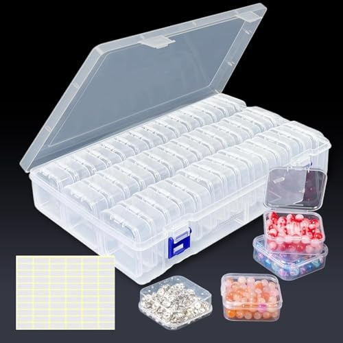 MIRLITICA Bead Organiser Storage Box 45 Pcs with Large Outer Box & 66 Labels – Clear Bead Storage Containers for Diamond Painting, Jewelry Making, Craft Supplies, Small Parts and Art Beads