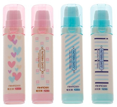 Radiergummi mit niedlichem Kawaii-Herz und Blume, hübsch gestreift, als Geschenk, praktischer Griff