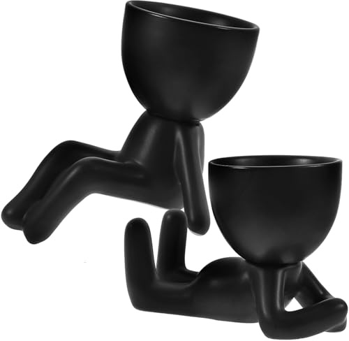 BESPORTBLE 2 pièces Pot Céramique Artisanal pour Succulentes Figurines Humaines Décoratives Pots Originaux pour Cactus Décoration Intérieure Bureau Maison