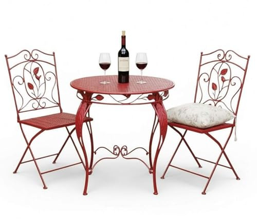 DanDiBo Bistrotisch mit 2 Stühlen Gartenmöbel Metall Eisen Antik Rot Wetterfest Rosso 96720 Bistroset 2 Stühle 1 Tisch Outdoor Gartenmöbel Set 3-teilig Vintage
