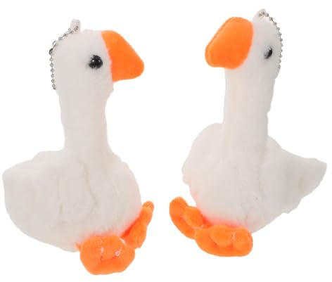 Homoyoyo 2 Mini Peluches Oie en Peluche Blanche Chaîne Perles, Jouets pour Garçon et Filles, Porte-clés Décoratif pour Machine à Pince, Lot de 2 pour Présents et Couleur Aléatoire