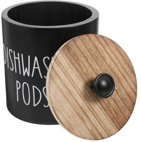 FUOYLOO Contenitore in Legno con Coperchio per Pastiglie Lavastoviglie, Scatola Porta Capsule Rotonda Resistente all’umidità, Organizer Cucina Multifunzionale per Stile Stili Multipli