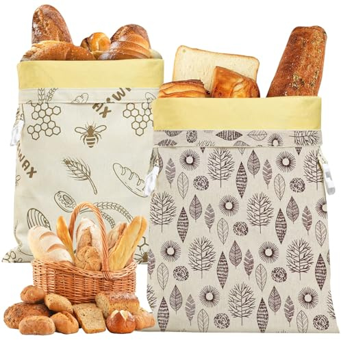 2-Pack Beeswax Bread Bags for Homemade Bread, Reusable Beeswax Bread Bags | 17×13 Inch Organic Beeswax Linen Cotton Sourdough Bread Bag for Freezer fridge Zipper & Buckle Closure Bread Bag Keep Fresh