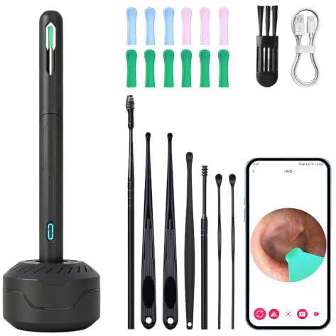 KASURE Ear Wax Removal Kit, Wireless Ear Cleaner with 1920P HD Camera & LED Light,Earwax Remover Tool with 9 PCS Cleaning Kit 12 Silicone Tips,Waterproof Ear Cleaner for Adults Kids Pet