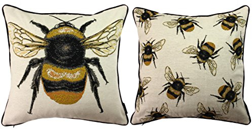McAlister Textiles Bugs Life | 2er Set Kissenbezüge Gelbe Biene und Hummeln 40cm x 40cm | gewebtes Tiermotiv Deko Kissenhülle für Zierkissen, Sofa, Bett, Couch