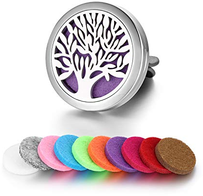 JewelryWe Schmuck 316L Edelstahl Baum des Lbens Auto Aromatherapie Ätherisches Öl Diffusor Lufterfrischer Vent Clip Medaillon mit 10 Ersatz Filzpad