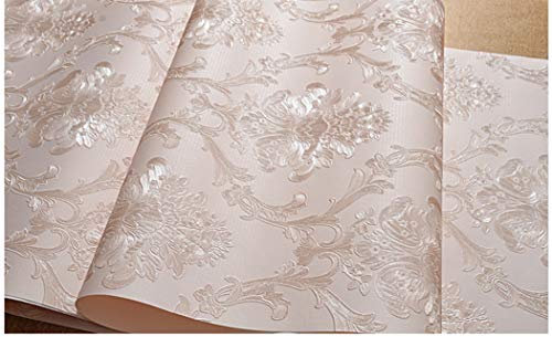 TaoGift Victorian Damask Embossed Wallpaper Peel and Stick Wall Paper Mural for Bedroom Bathroom Living Room Home Decoration (53cmx3m, Light Pink)