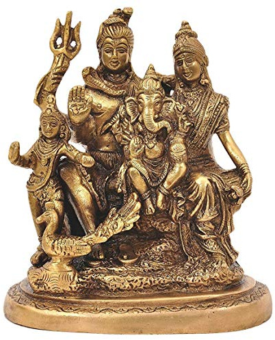 6 Large Shiva Shivling Idol Hindu God Figurine Brass Three Face Shivlingam Statue Diwali Decor Gifts (Golden)