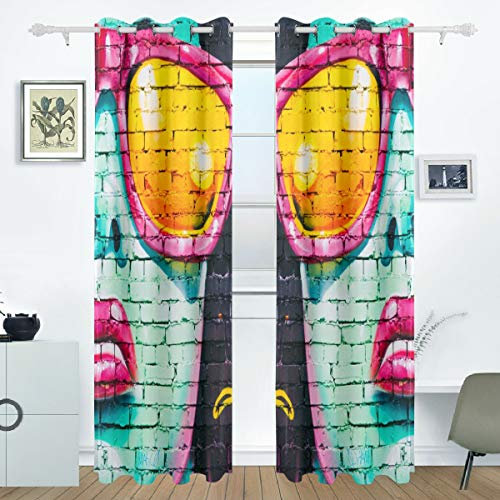FANTAZIO symmetry Room Darkening Spray Paint Sun Block Blackout Window Curtain Thermal Insulating Window Curtains Panels/Drapes 2Panels easy care soft washable